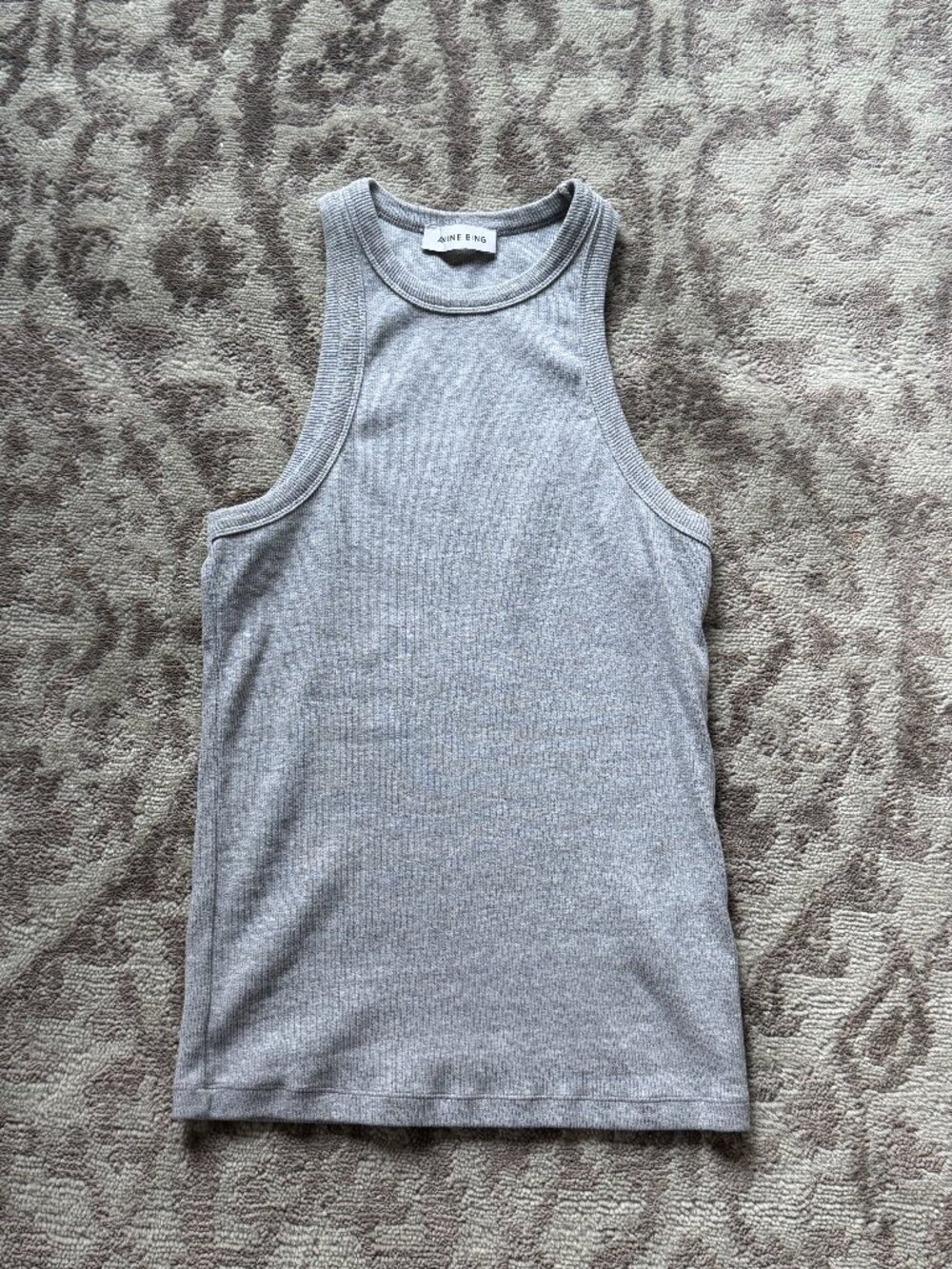ANINE BING Eva Tank Heather Grey Ribbed Cotton, Size S